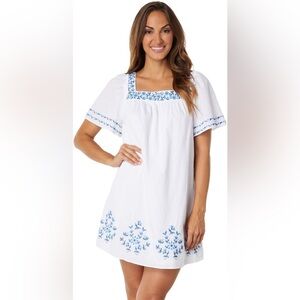 Draper James White Dress with Blue Floral Embroidery medium